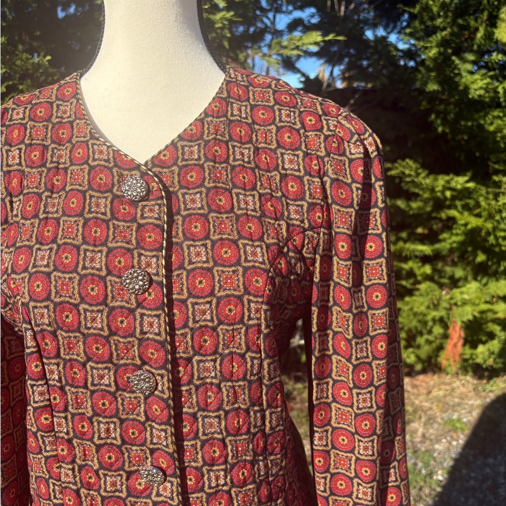 Vintage Lindor Button-Up Blouse Boho Geometric Print Sz M - Picture 2 of 9